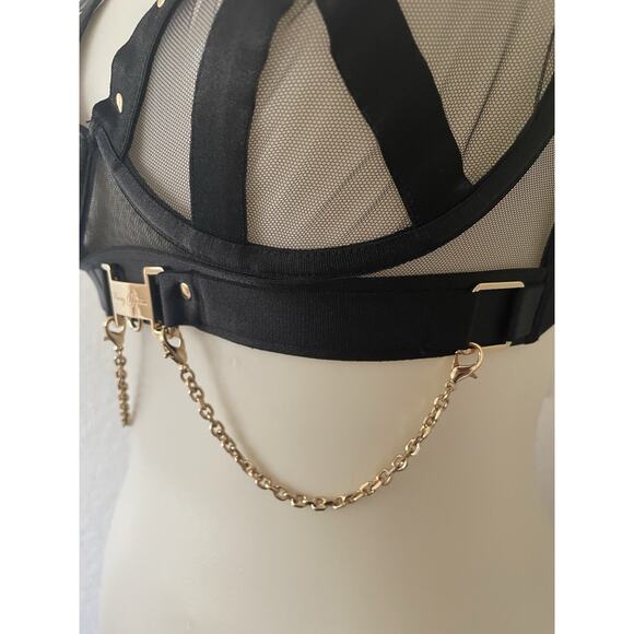 Honey Birdette Bra Indira Sheer Mesh Studded Lingerie Black FLAW - Picture 6 of 13